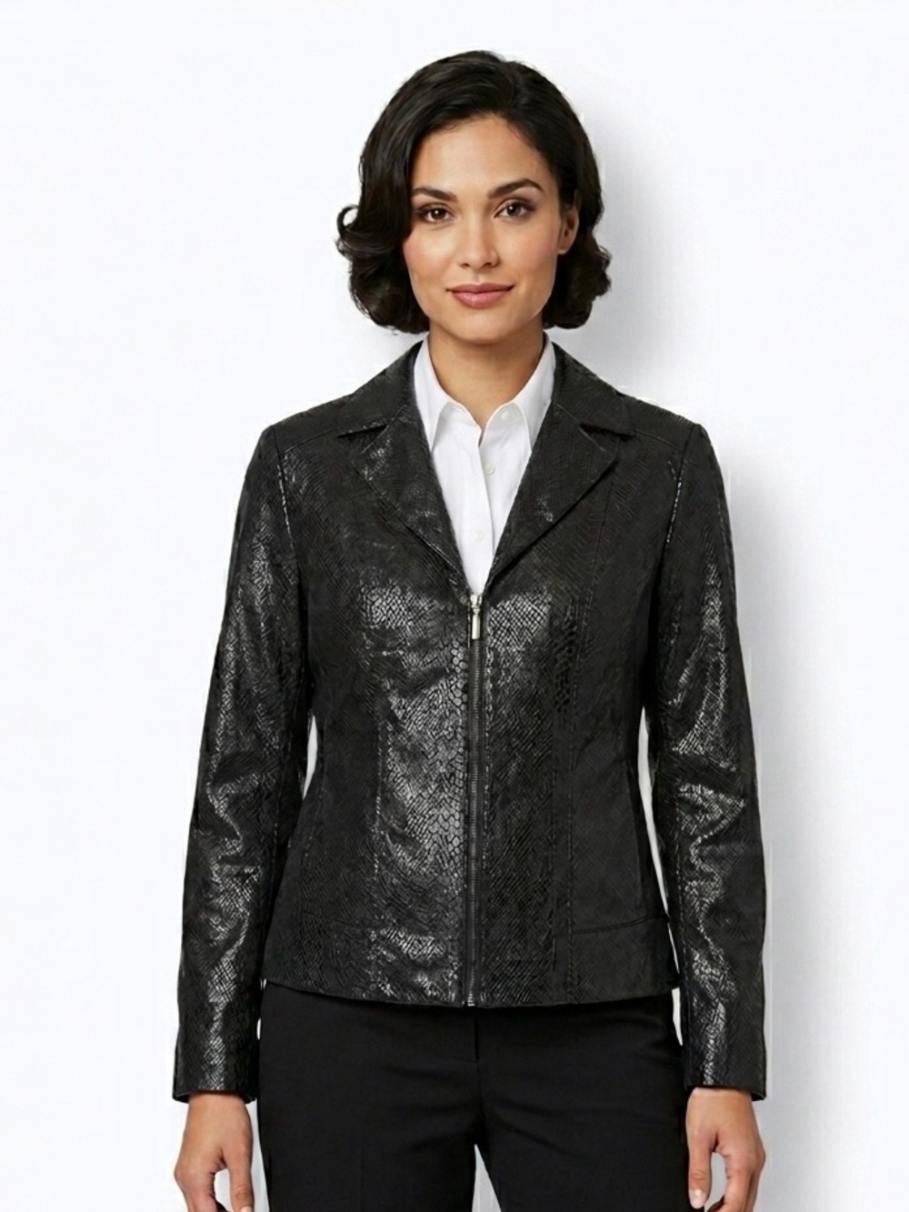 TanJay, Black Faux Leather Zip Jacket - L